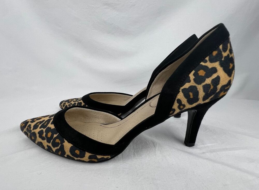 LIFESTRIDE Womens 8 Saldana Pumps Leopard Print Pointed Toe D'Orsay Heels Black - Picture 2 of 15
